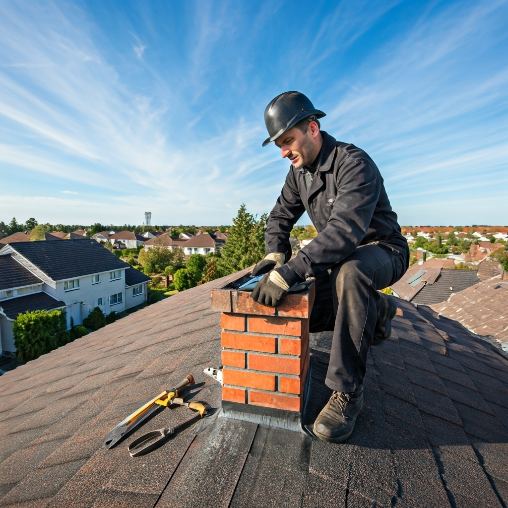 Professional chimney construction and repair services Long Island NY - Expert technician working on residential brick chimney