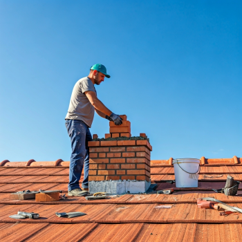 Professional chimney repair in progress - Expert mason rebuilding chimney in Deer Park NY by certified technicians